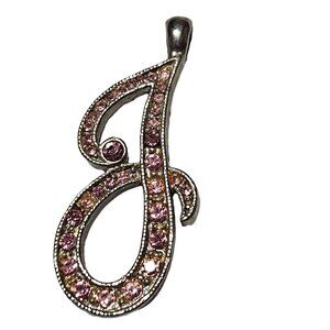 Elegant J Initial Pink Gemstones Silver Pendant Fashion Jewelry Gift Women